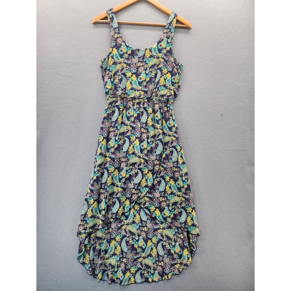 Mudd Womens Blue Paisley Floral High Low Dress Sleeveless Keyhole Back SM Boho